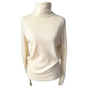 Jacques de Loux 2-ply 100% Cashmere Ivory Turtleneck Sweater Vintage USA Made S